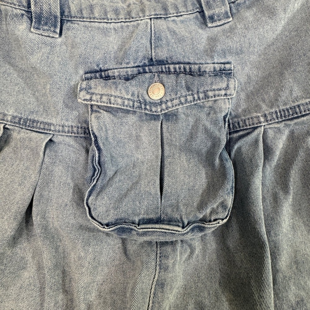 Forever 21 Light Wash Denim Cargo Pleated Mini Skirt Y2K Skater Skort Large - Picture 2 of 6